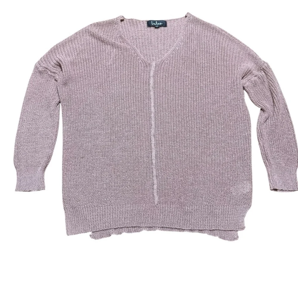 Lulu's | Eloise Dusty Pink V-Neck Loose Knit Sweater | Sz S
